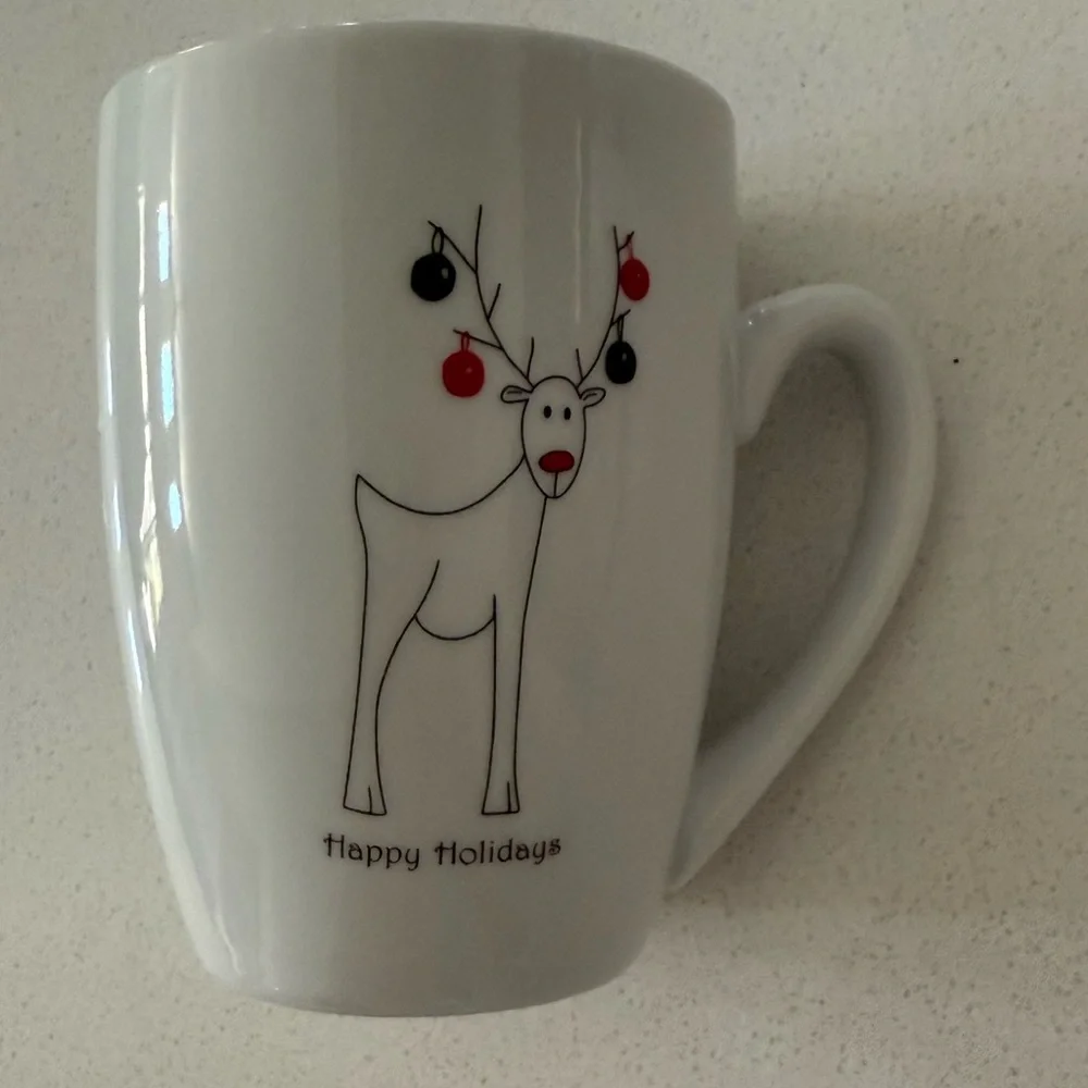 Vtg‎ BIA Rudy The Reindeer Happy Holidays Coffee Mugs Double Sided Set Of 4